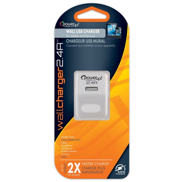 Power Up! USB Charger - AC 2.4a White Carded 191-052024